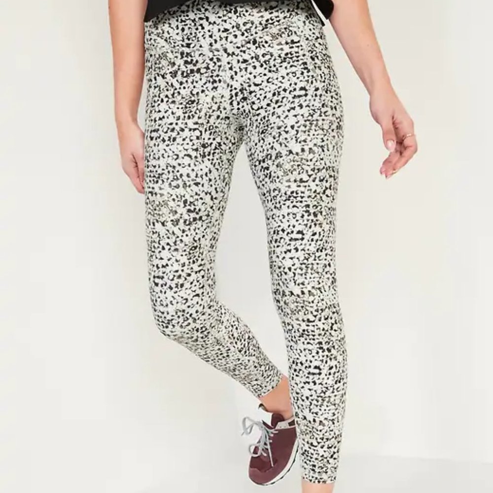 High-Waisted PowerSoft 7/8-Length Side-Pocket Leggings Women XL SNOW LEOPARD NWT